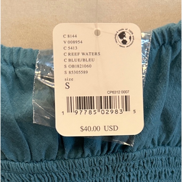 Free People flutter sleeve top with rouched back, NWT, size Small, teal blue - Picture 3 of 4